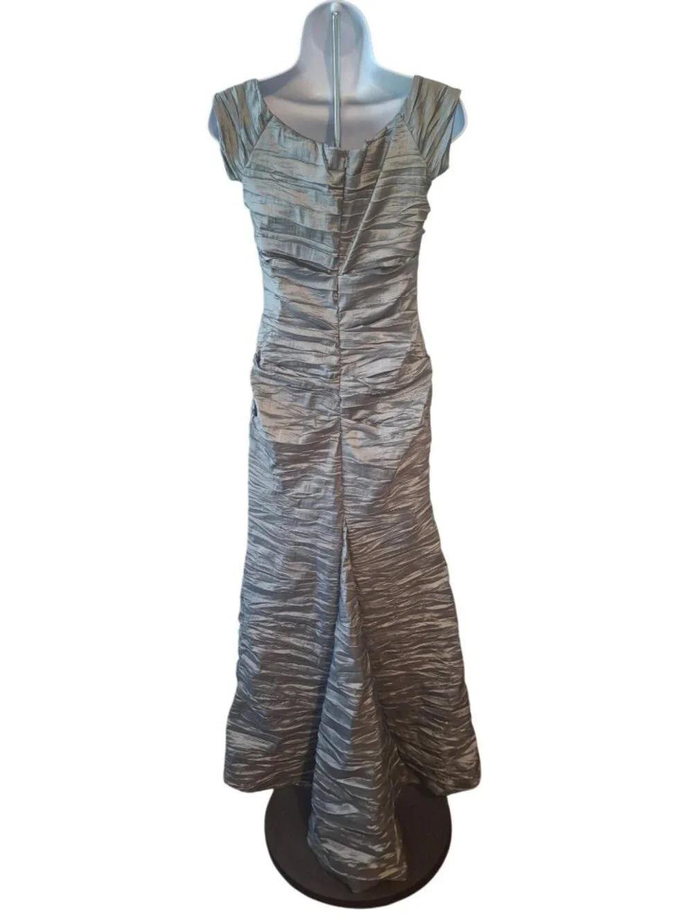 Alex Evenings Gown 8 Silver Gray Ruched Jeweled Maxi Dress Y2K Formal Glam